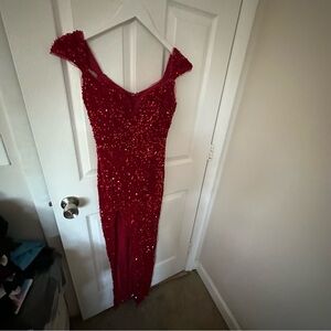Red Sequin Cap Sleeve Dress